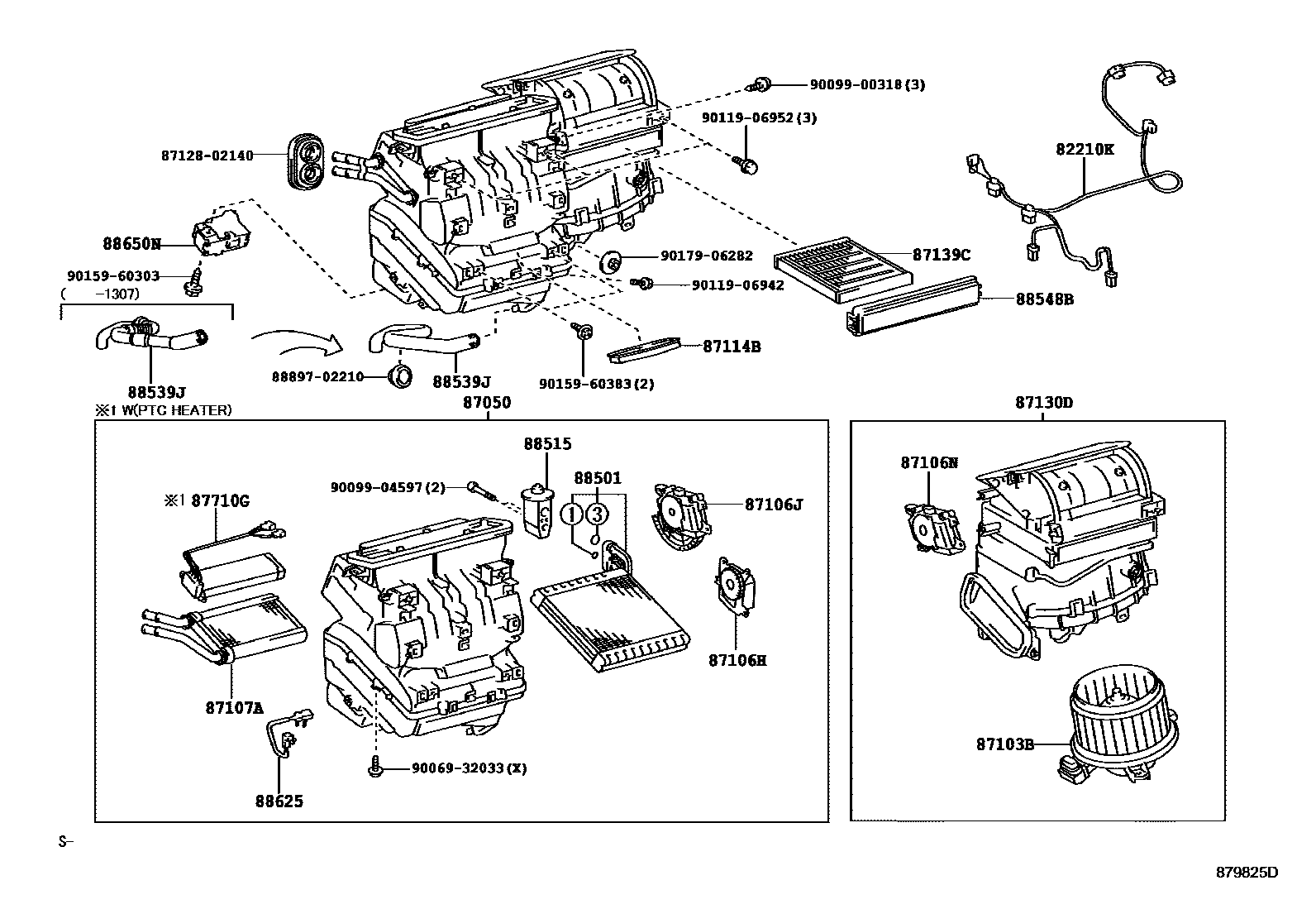Toyota COROLLA 暖风和空调系统 - 冷却器组件 EPC diagram — 879825D