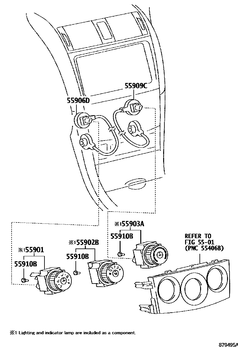 Toyota COROLLA 暖风和空调系统 - 控制器和风管 EPC diagram — 879495A