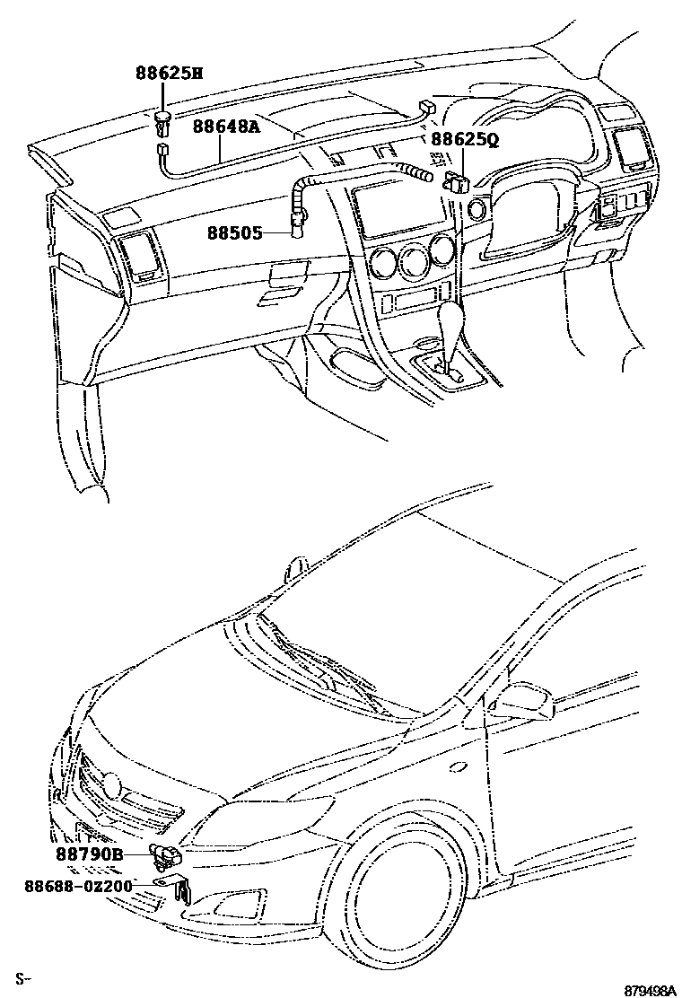 Toyota COROLLA 暖风和空调系统 - 控制器和风管 EPC diagram — 879498A