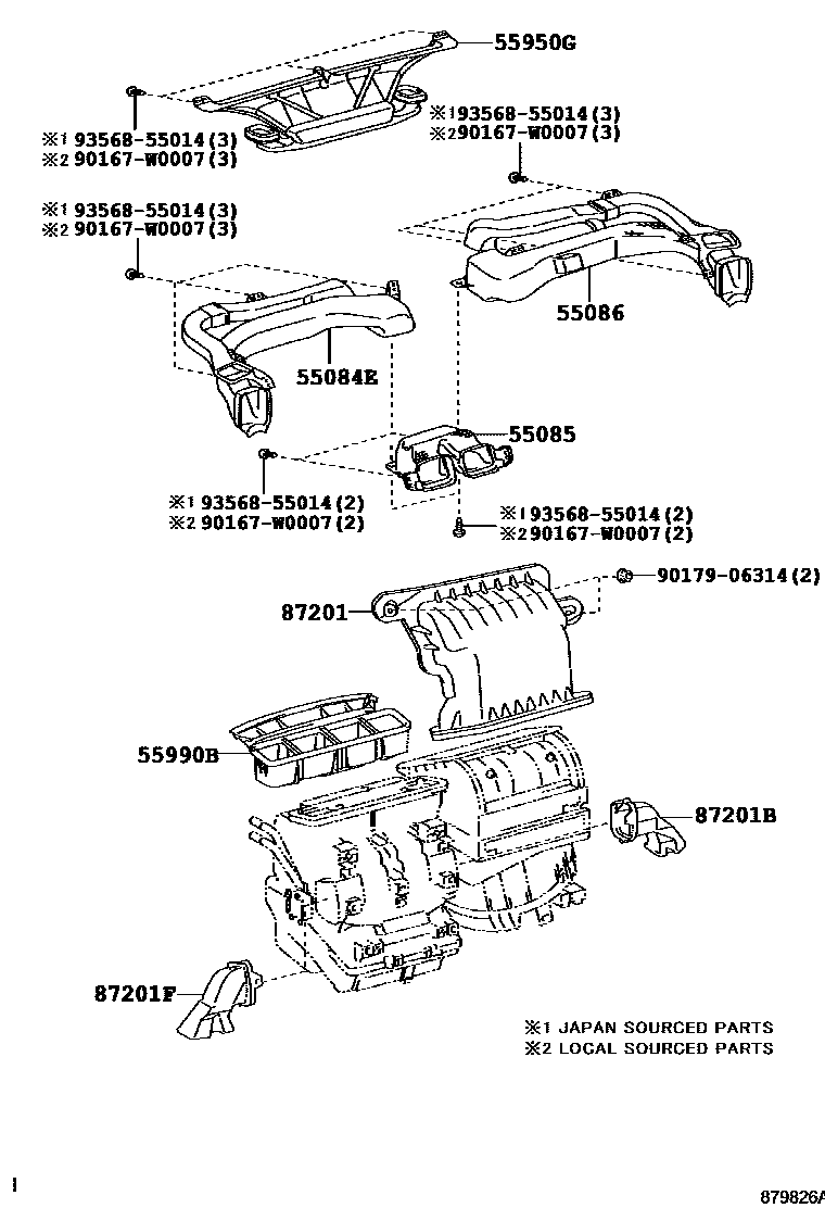 Toyota COROLLA 暖风和空调系统 - 控制器和风管 EPC diagram — 879826A