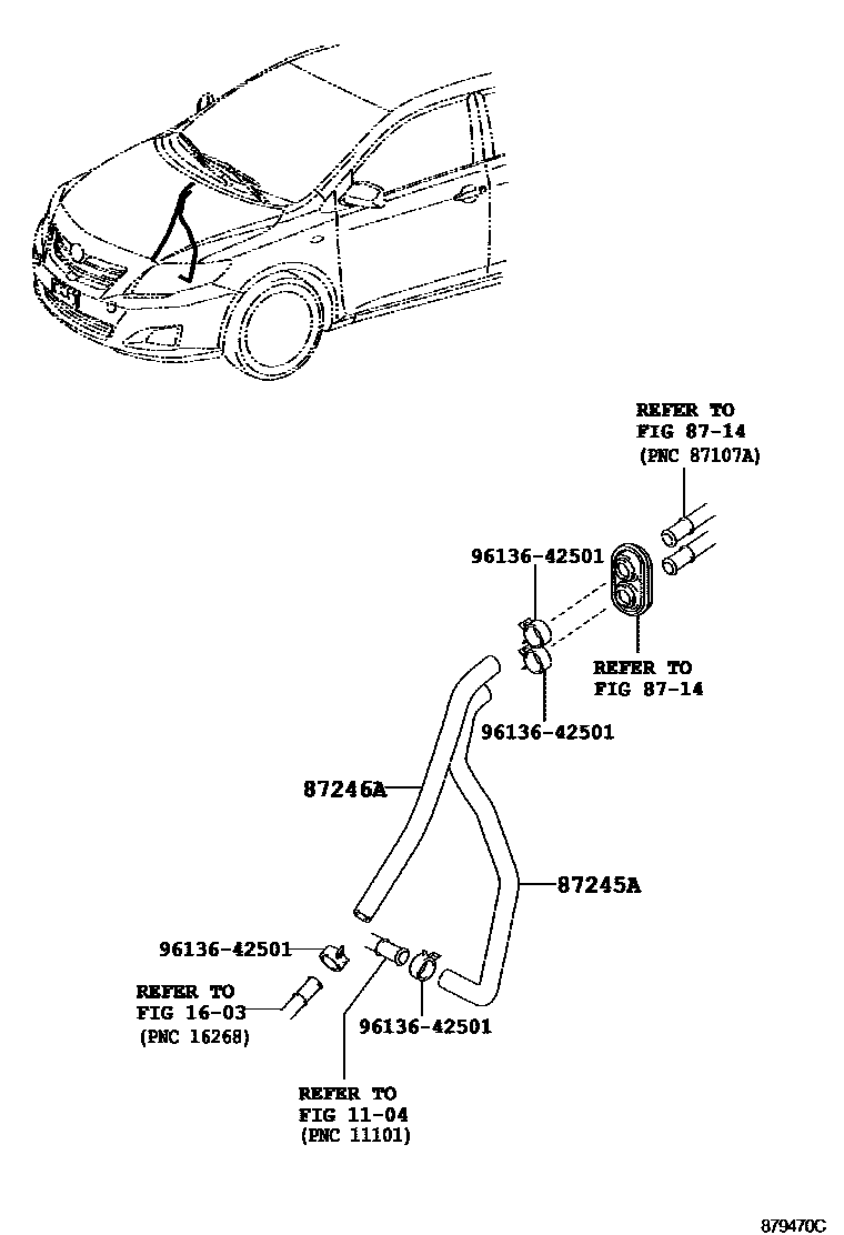Toyota COROLLA 暖风和空调系统 - 水管 EPC diagram — 879470C