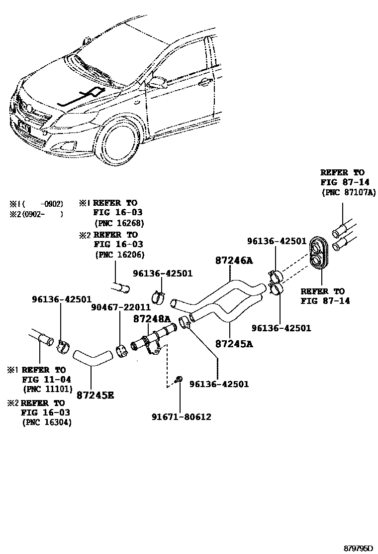 Toyota COROLLA 暖风和空调系统 - 水管 EPC diagram — 879795D