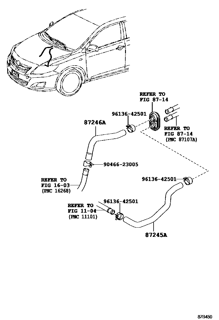 Toyota COROLLA 暖风和空调系统 - 水管 EPC diagram — 87B450