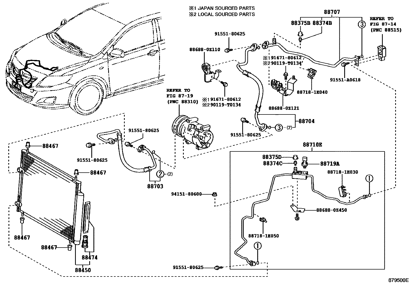 Toyota COROLLA Heating & Air Conditioning - Cooler Piping EPC diagram — 879500E
