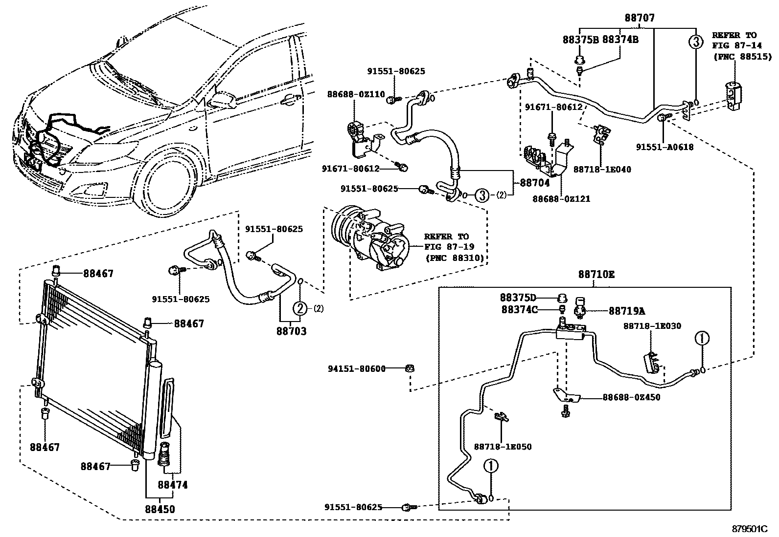 Toyota COROLLA Heating & Air Conditioning - Cooler Piping EPC diagram — 879501C