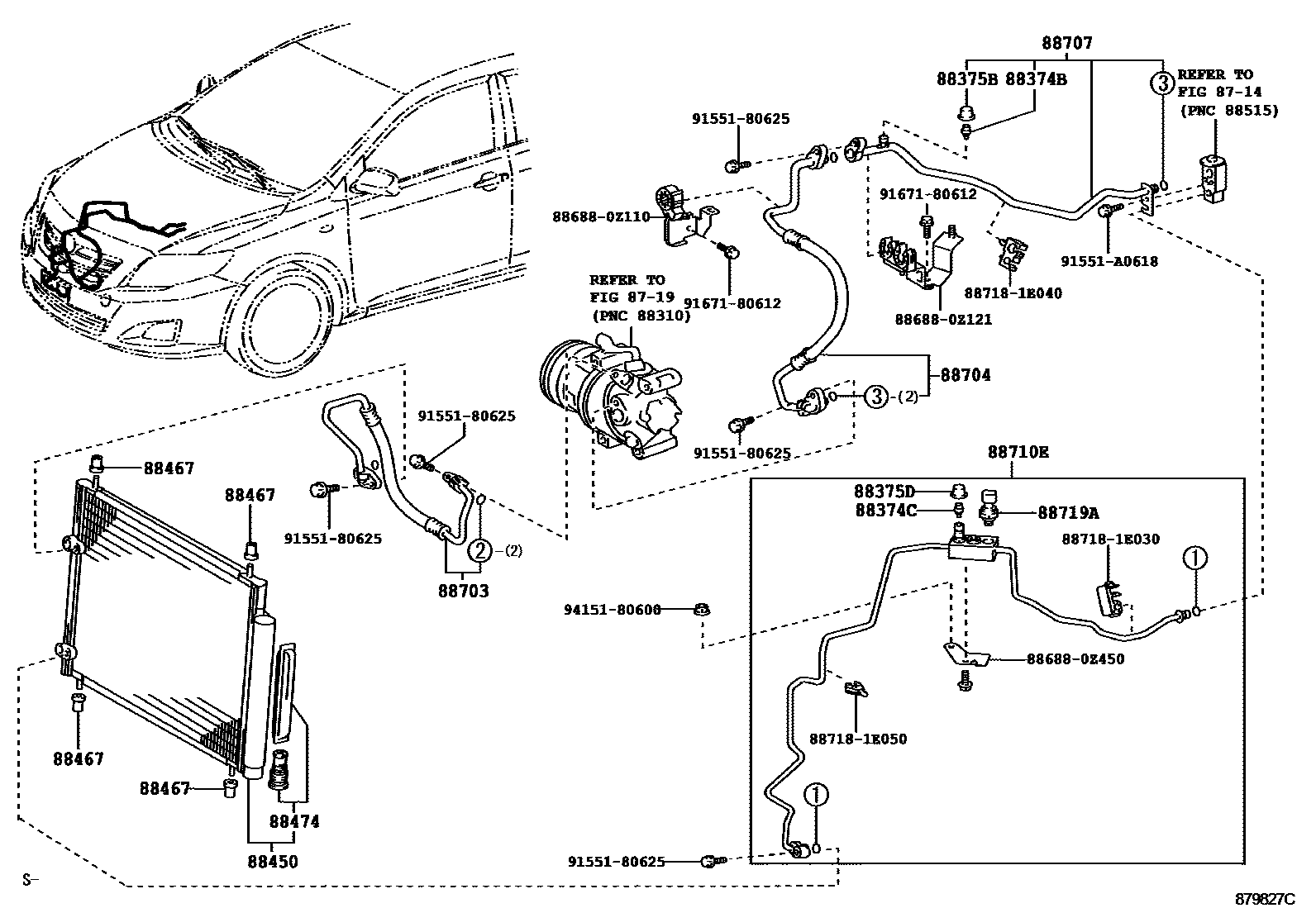 Toyota COROLLA Heating & Air Conditioning - Cooler Piping EPC diagram — 879827C
