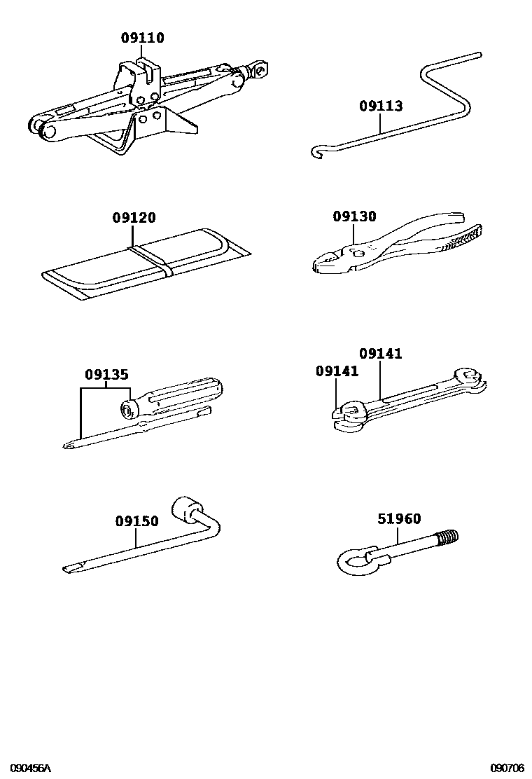Toyota COROLLA Standard Tools EPC diagram — 090706