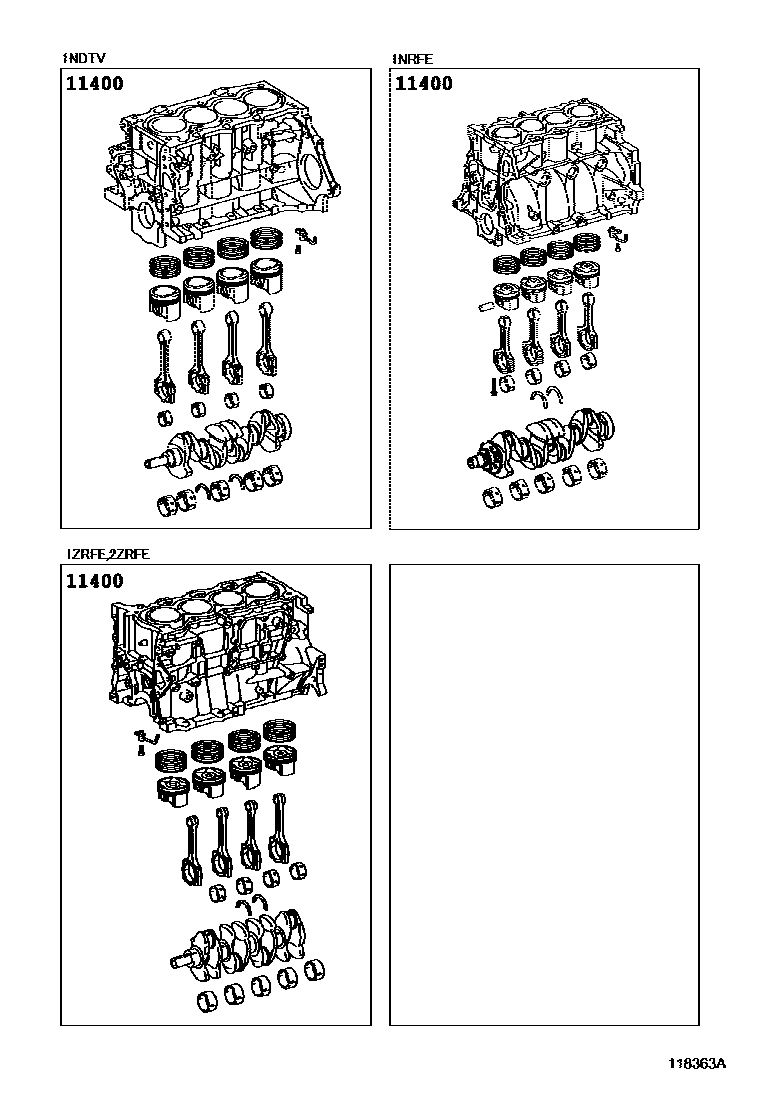 Toyota COROLLA Short Block Assembly EPC diagram — 118363A