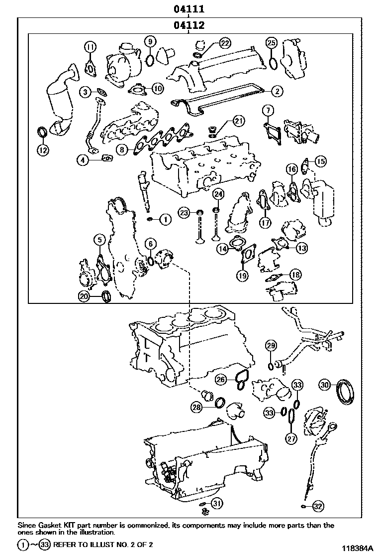 Toyota COROLLA Engine Overhaul Gasket Kit EPC diagram — 118384A