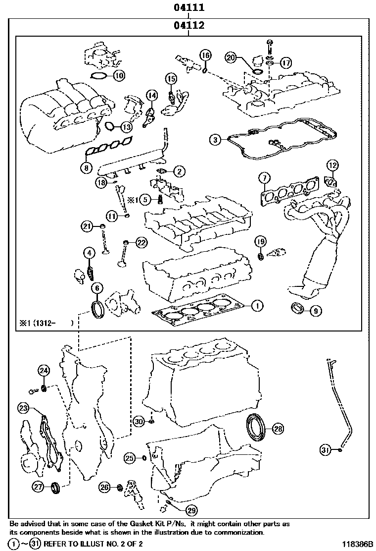 Toyota COROLLA Engine Overhaul Gasket Kit EPC diagram — 118386B