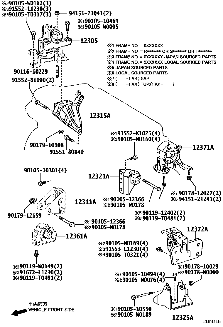 Toyota COROLLA Engine Mounting EPC diagram — 118371E