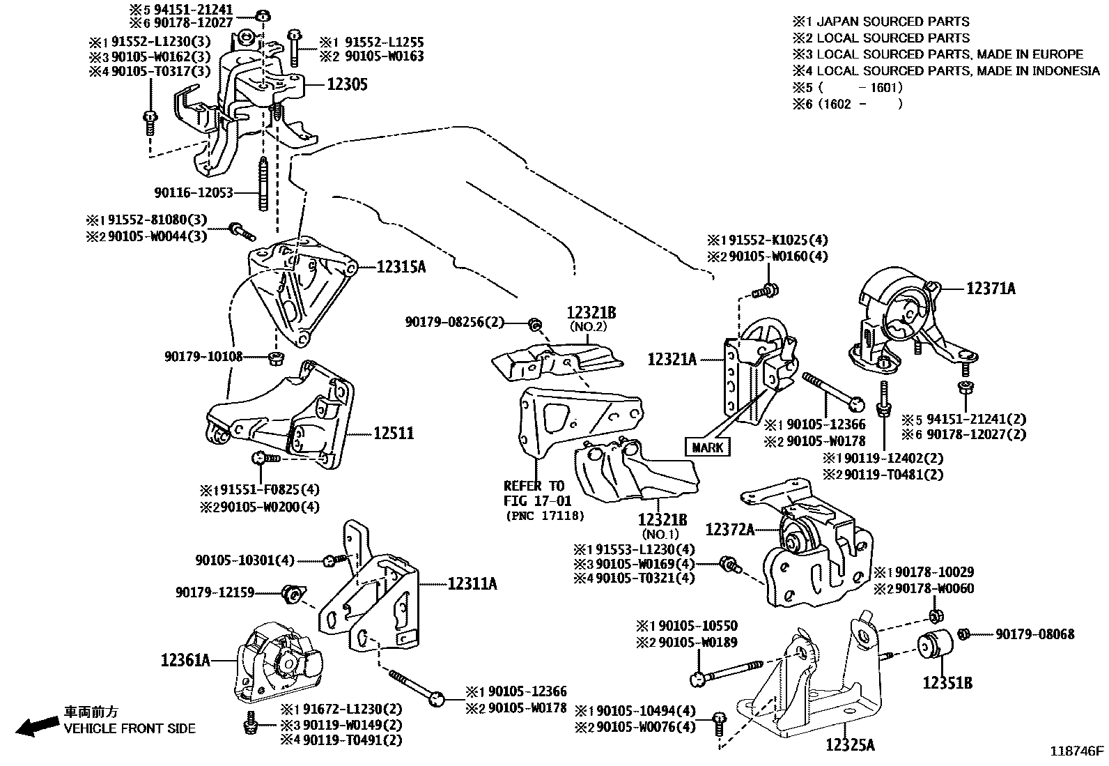 Toyota COROLLA Engine Mounting EPC diagram — 118746F