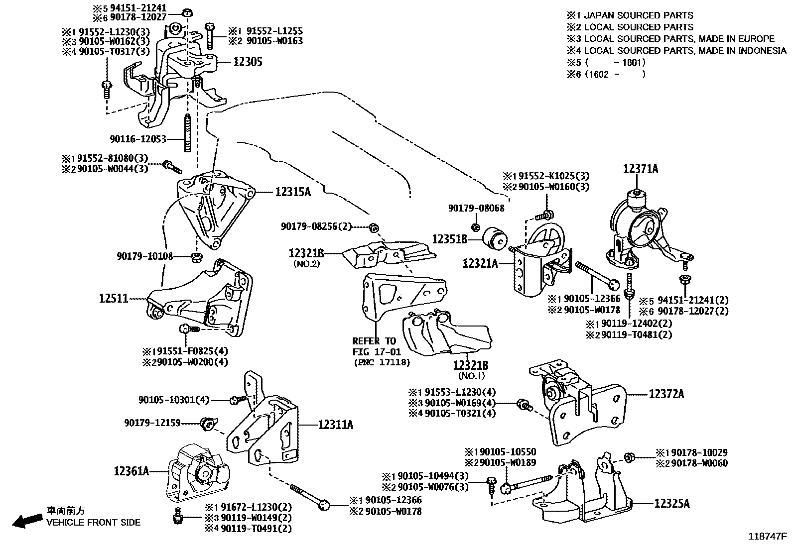 Toyota COROLLA Engine Mounting EPC diagram — 118747F