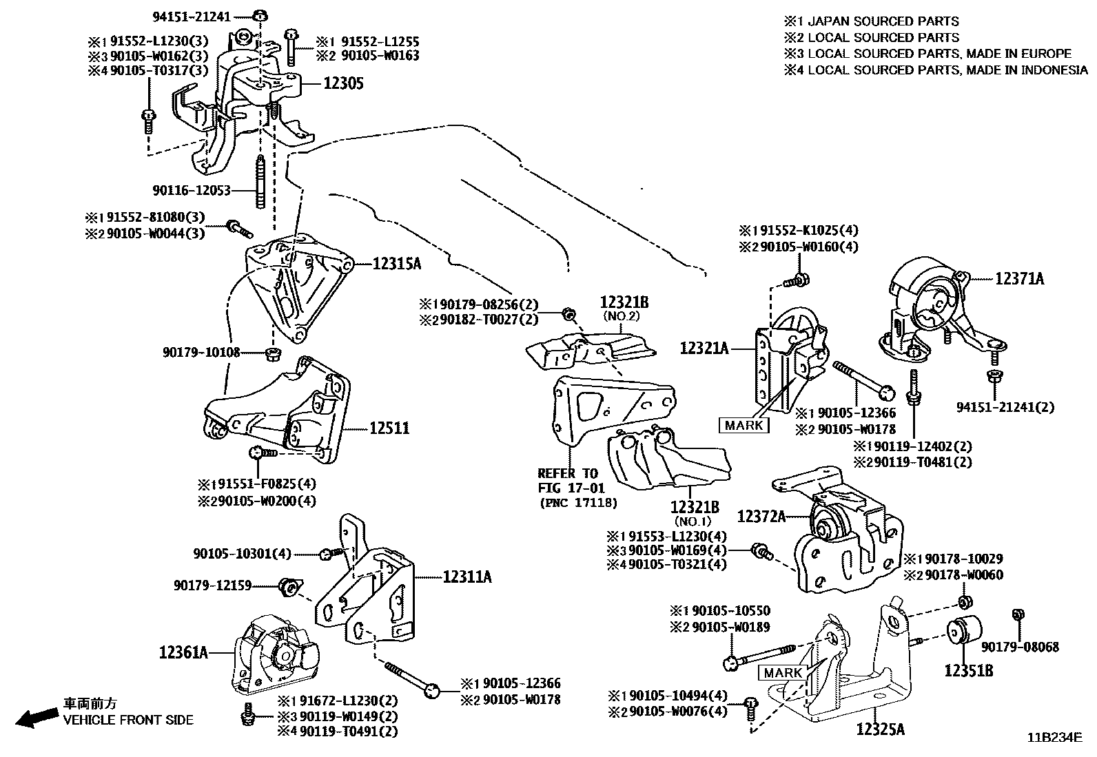 Toyota COROLLA Engine Mounting EPC diagram — 11B234E
