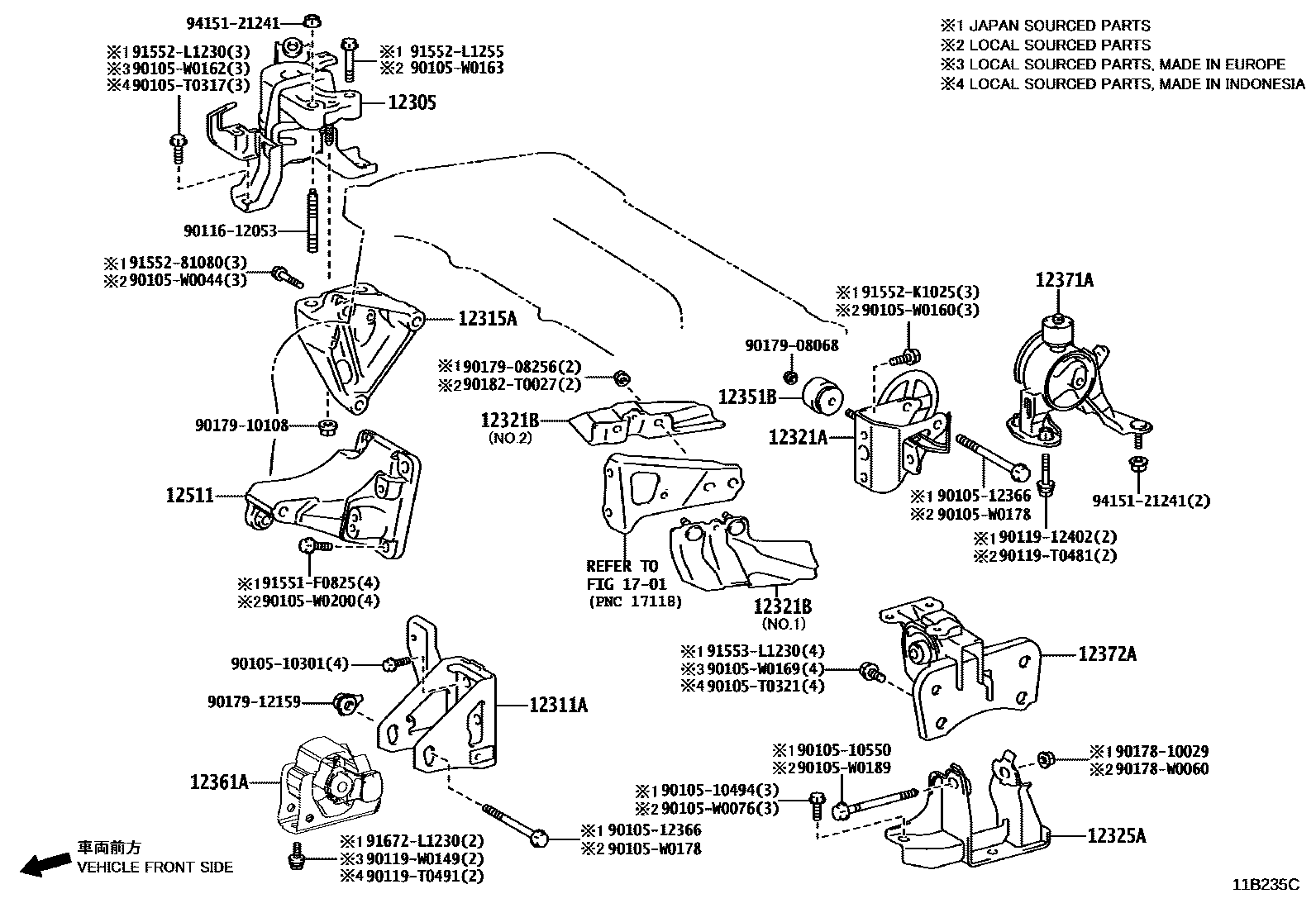 Toyota COROLLA Engine Mounting EPC diagram — 11B235C