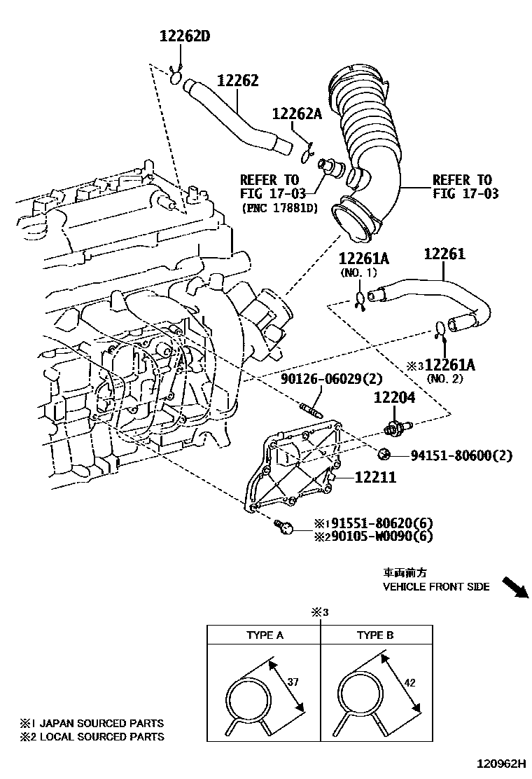 Toyota COROLLA Ventilation Hose EPC diagram — 120962H