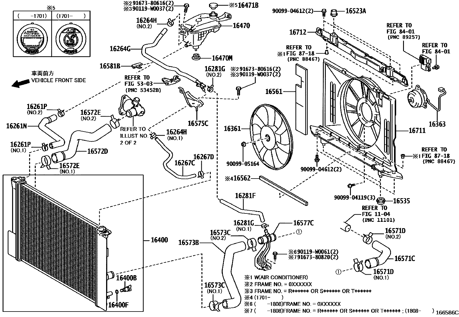 Toyota COROLLA RADIATOR & WATER OUTLET EPC diagram — 166586C