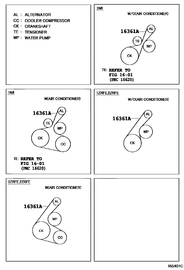Toyota COROLLA V-Belt EPC diagram — 165401C