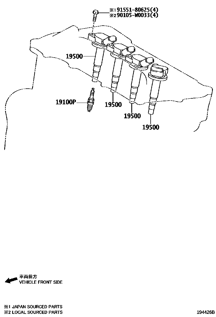 Toyota COROLLA 点火线圈和火花塞 /电热塞 EPC diagram — 194426B
