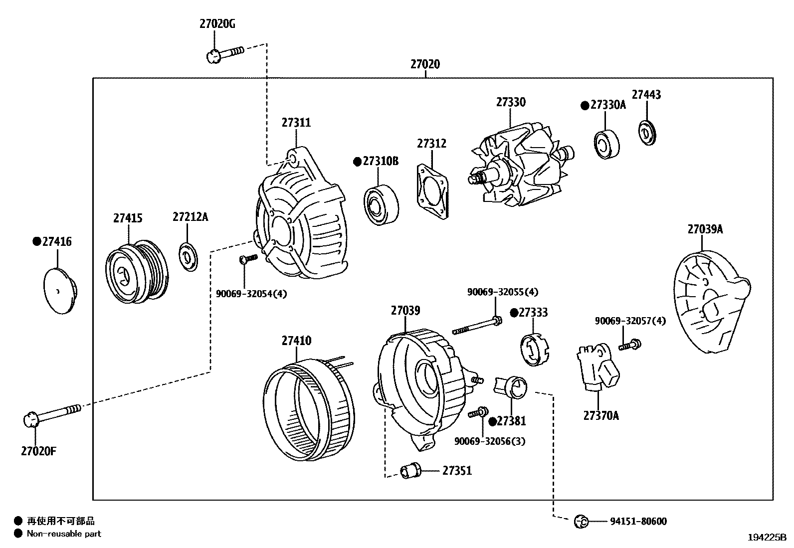 Toyota COROLLA Alternator EPC diagram — 194225B