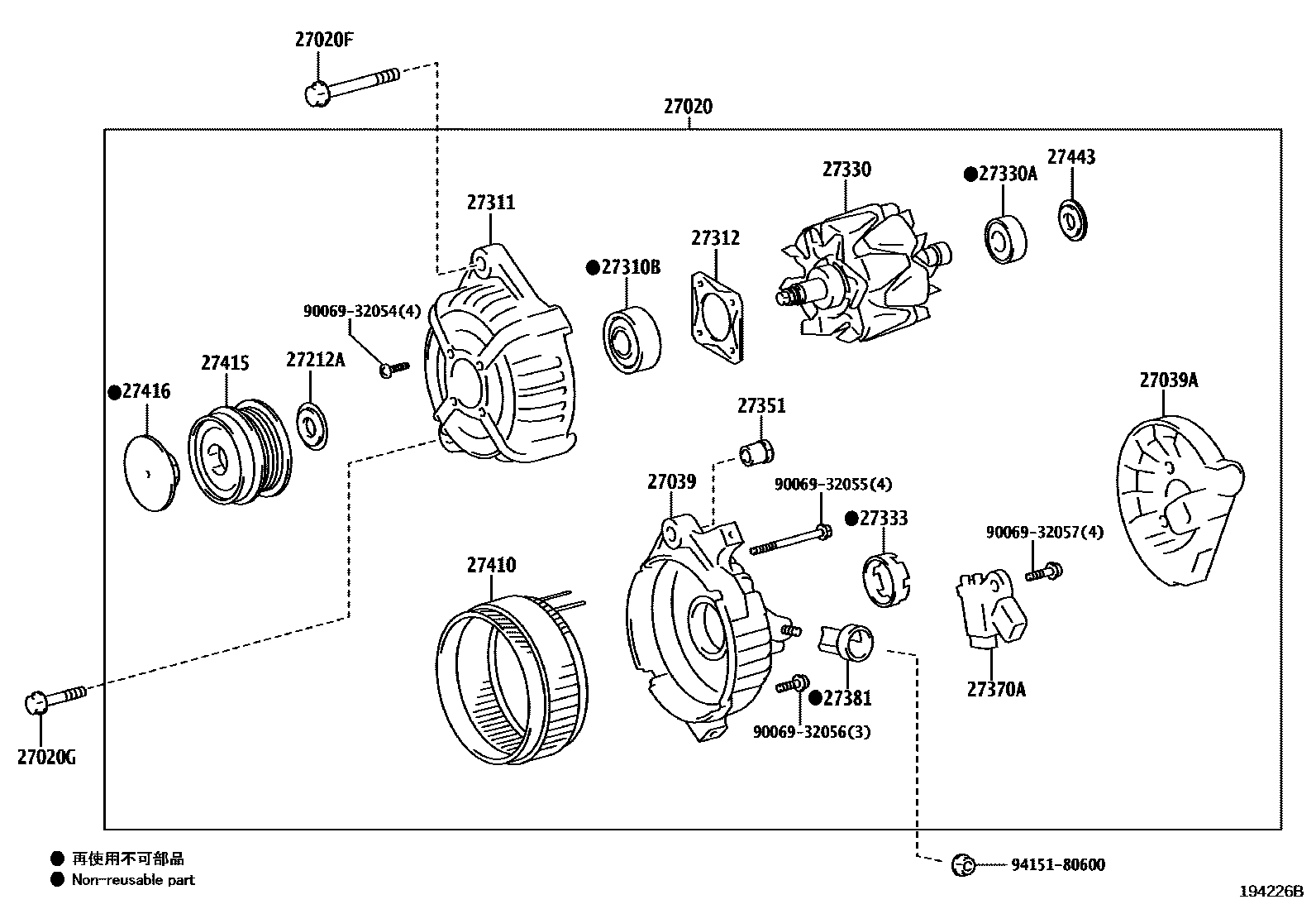 Toyota COROLLA Alternator EPC diagram — 194226B