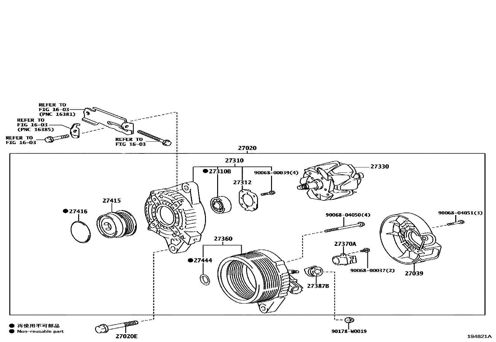 Toyota COROLLA Alternator EPC diagram — 194821A