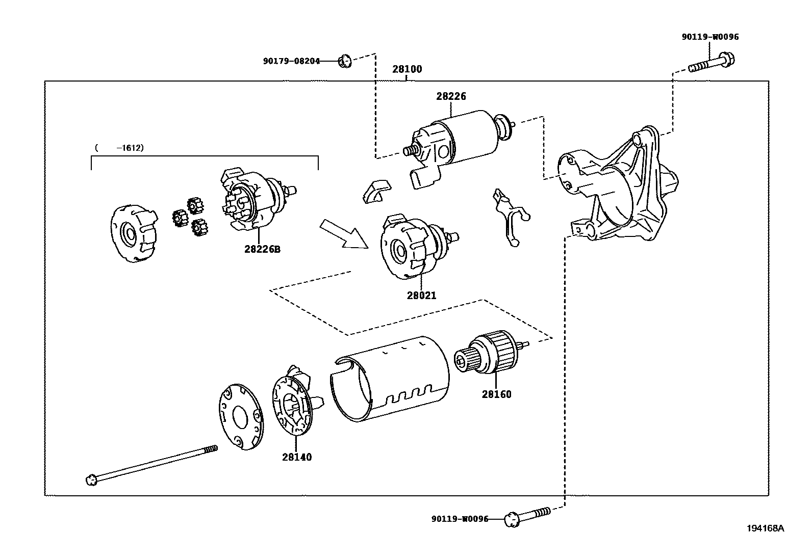 Toyota COROLLA 起动机 EPC diagram — 194168A