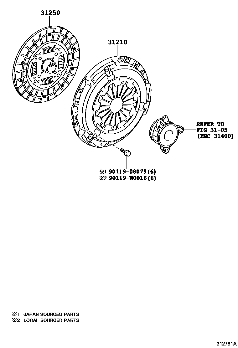 Toyota COROLLA 离合器和分离叉 EPC diagram — 312781A