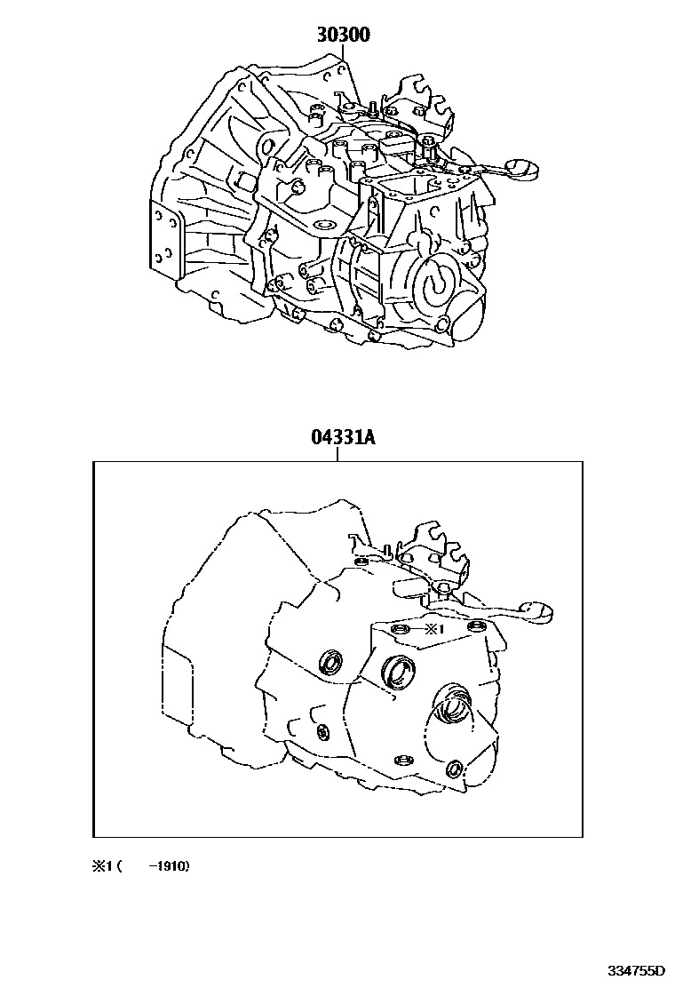 Toyota COROLLA 传动桥或变速器总成和衬垫组件(MTM) EPC diagram — 334755D