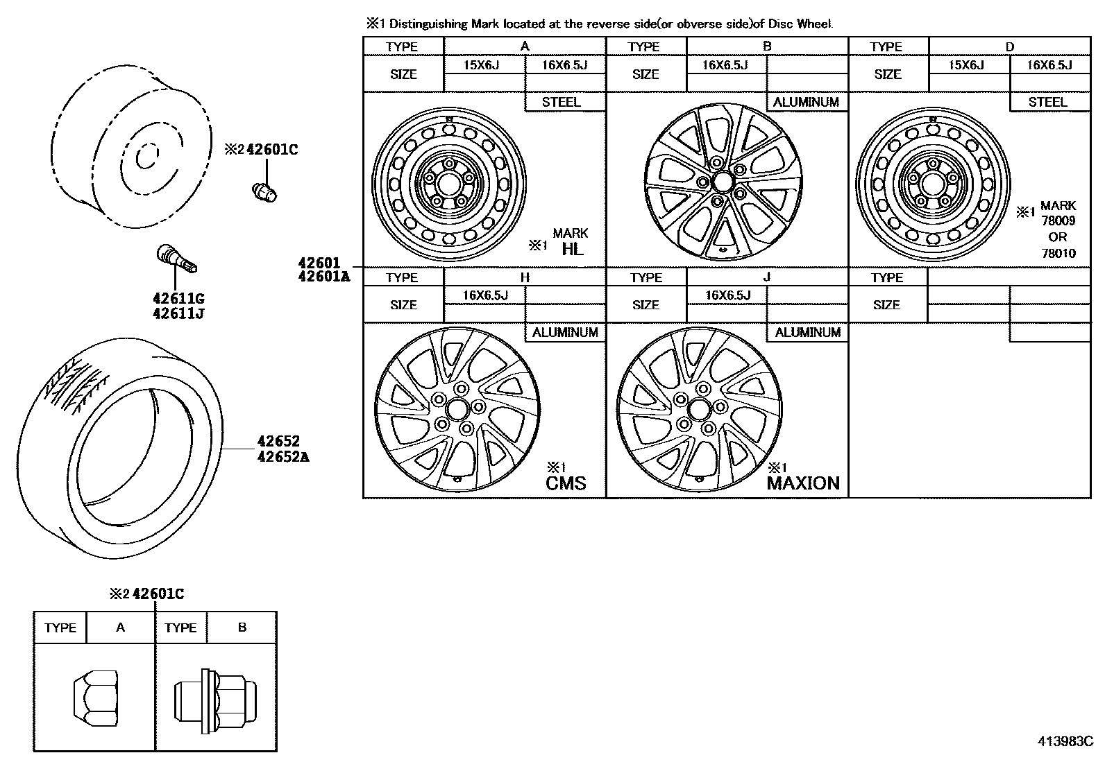 Toyota COROLLA 车轮和车轮盖 EPC diagram — 413983C