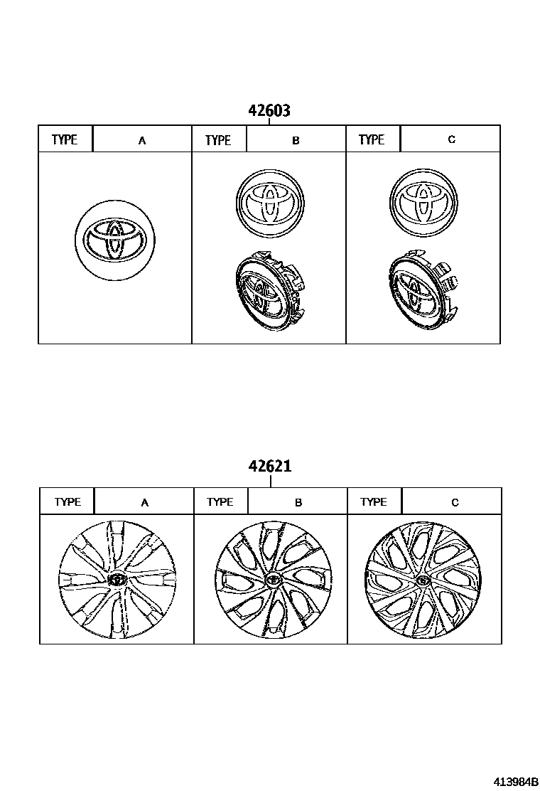 Toyota COROLLA 车轮和车轮盖 EPC diagram — 413984B