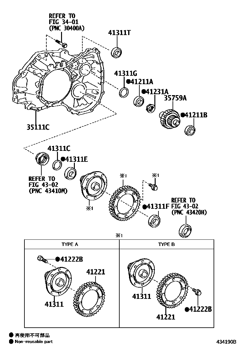 Toyota COROLLA 前桥壳和差速器 EPC diagram — 434190B