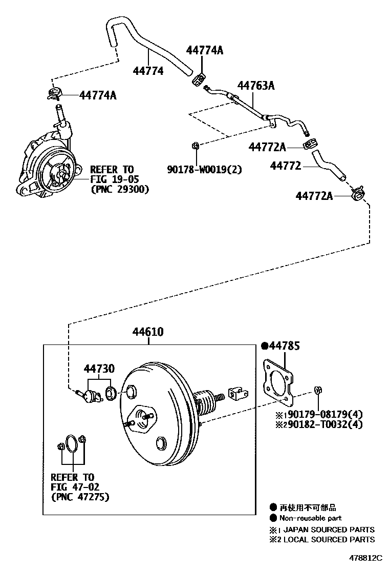 Toyota COROLLA 制动助力器和真空管 EPC diagram — 478812C