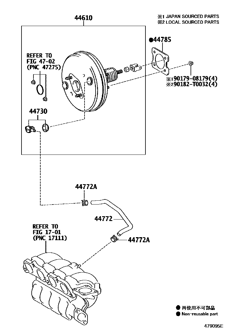 Toyota COROLLA 制动助力器和真空管 EPC diagram — 479095E