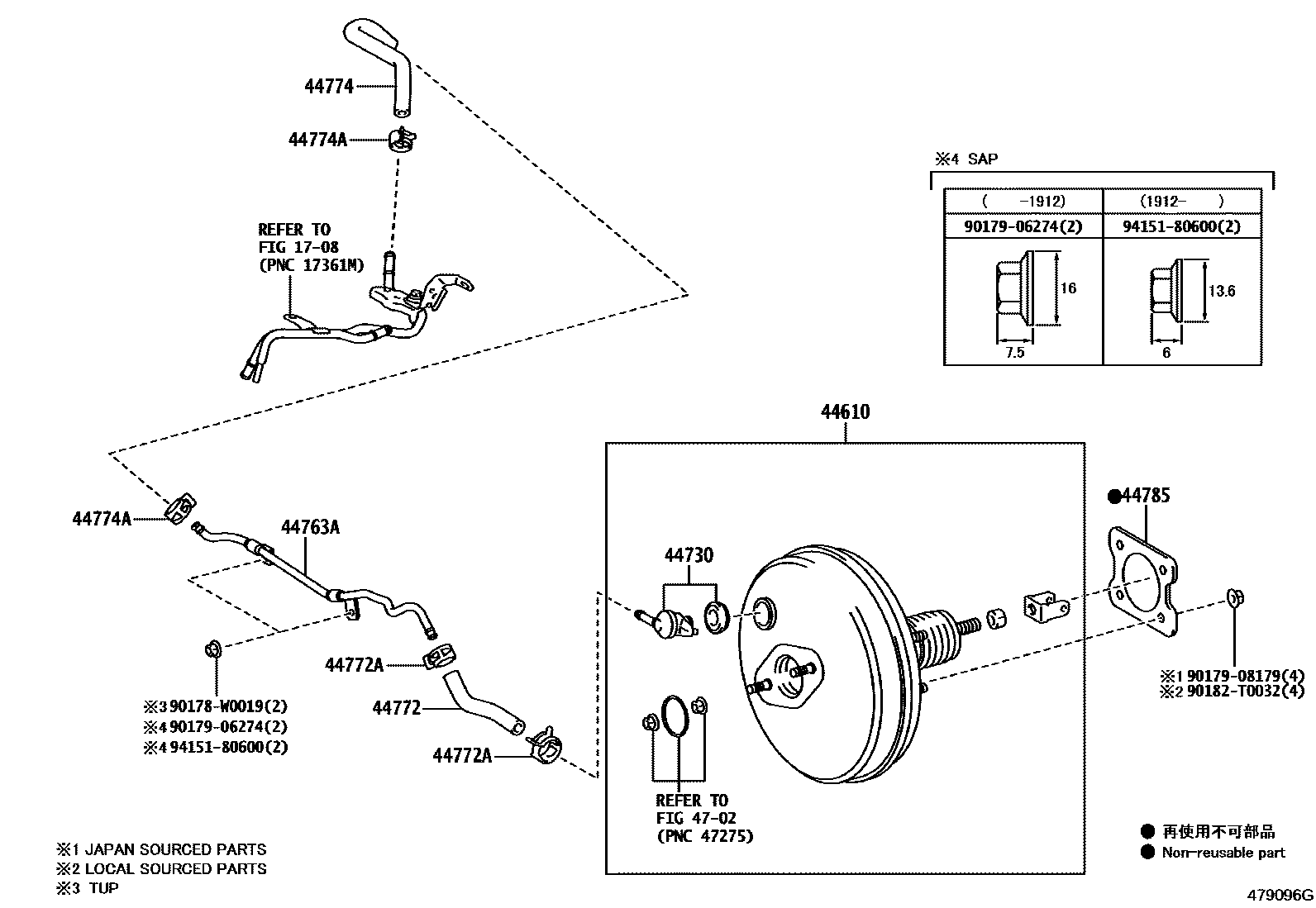 Toyota COROLLA 制动助力器和真空管 EPC diagram — 479096G