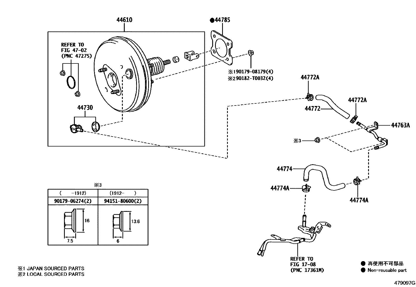 Toyota COROLLA 制动助力器和真空管 EPC diagram — 479097G
