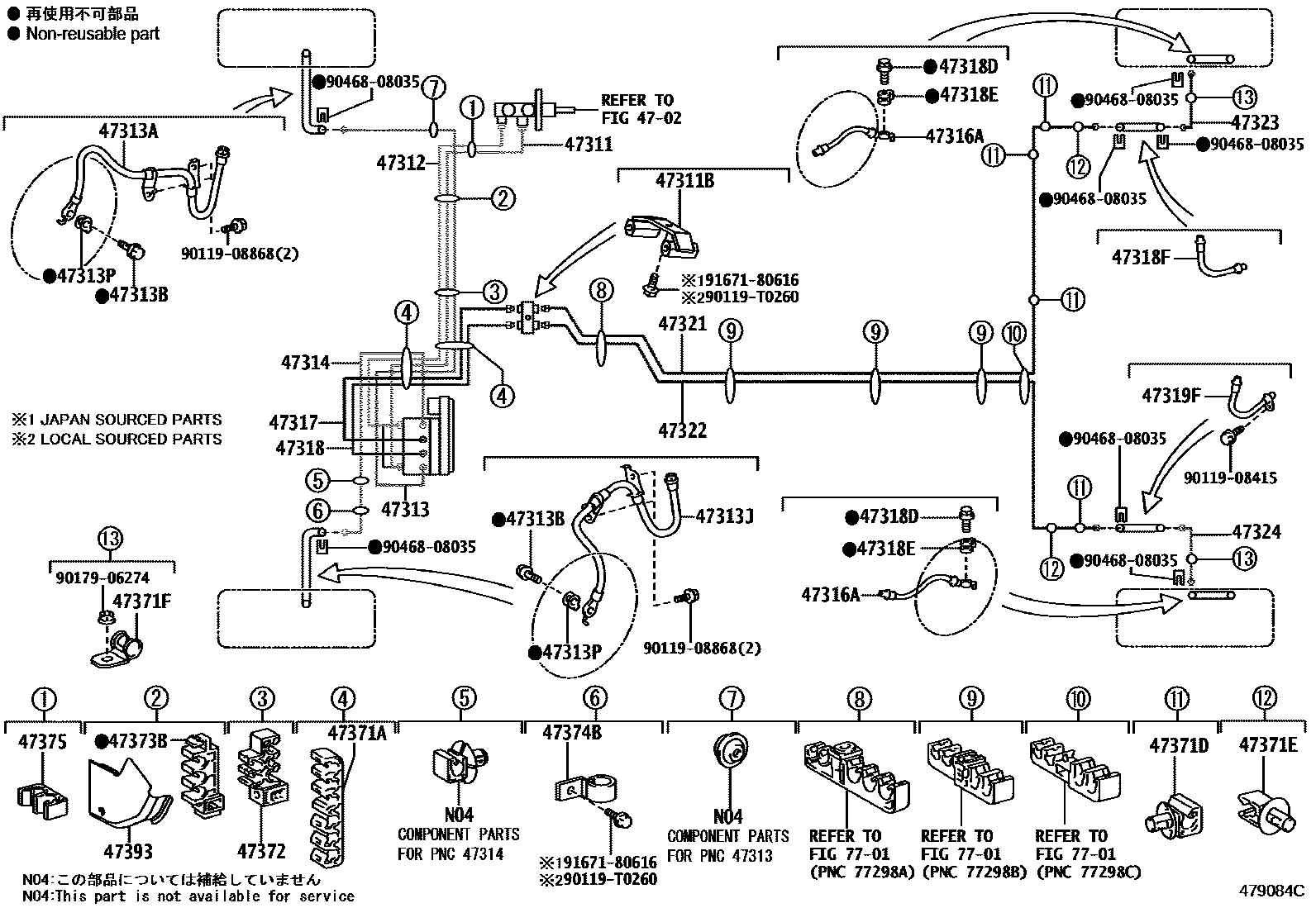 Toyota COROLLA 制动配管和卡箍 EPC diagram — 479084C