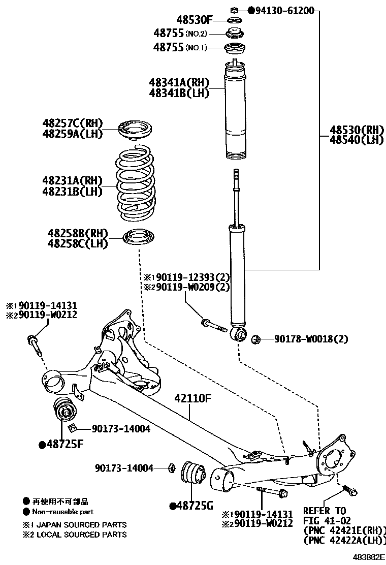 Toyota COROLLA Rear Spring & Shock Absorber EPC diagram — 483882E