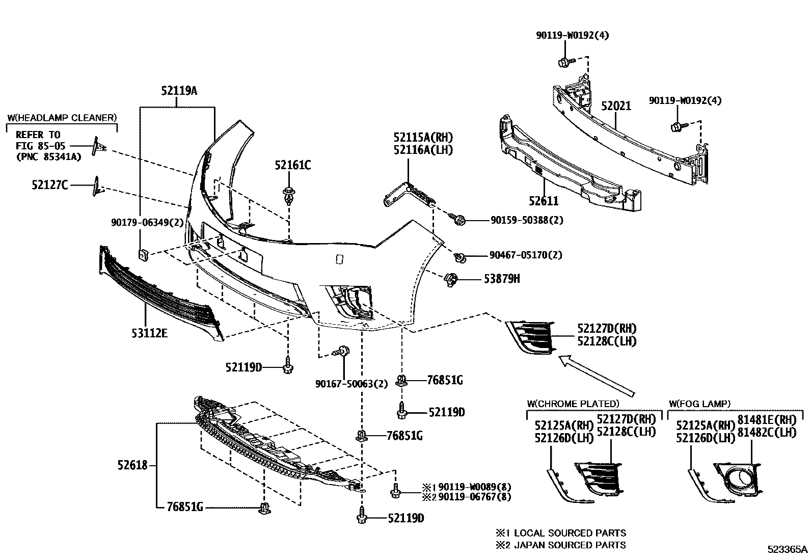 Toyota COROLLA 前保险杠及附件 EPC diagram — 523365A