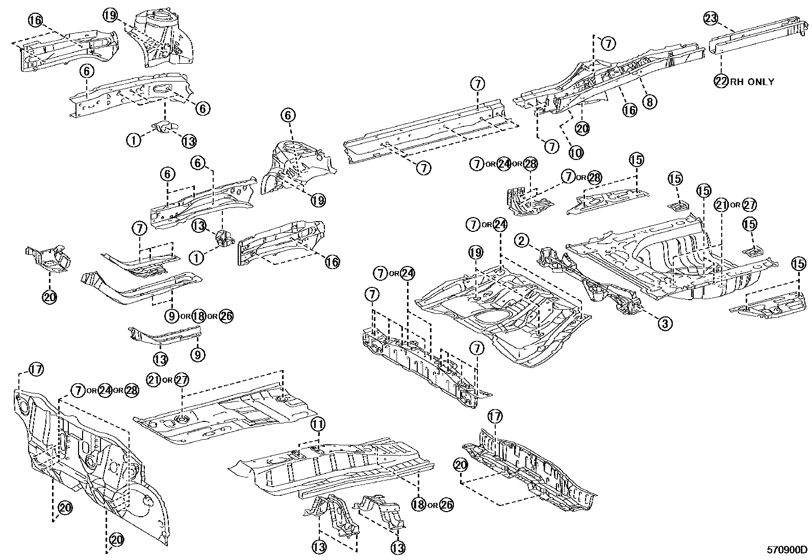 Toyota COROLLA hole plug EPC diagram — 570900D