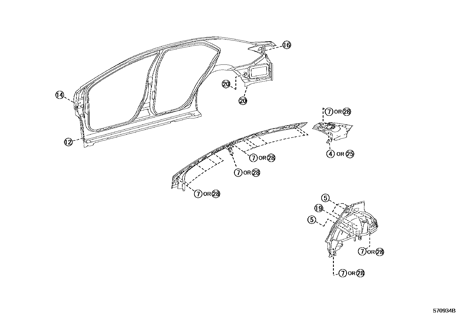 Toyota COROLLA hole plug EPC diagram — 570934B
