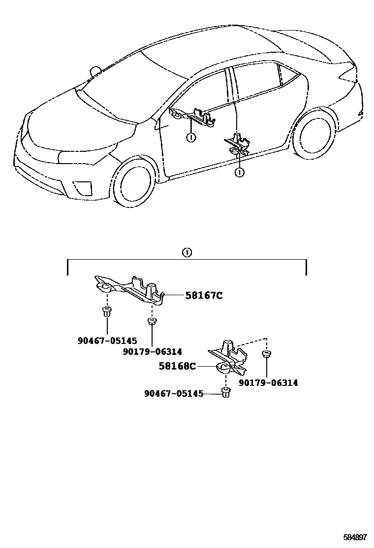 Toyota COROLLA 浅盘形地板和车身下背板 EPC diagram — 584897