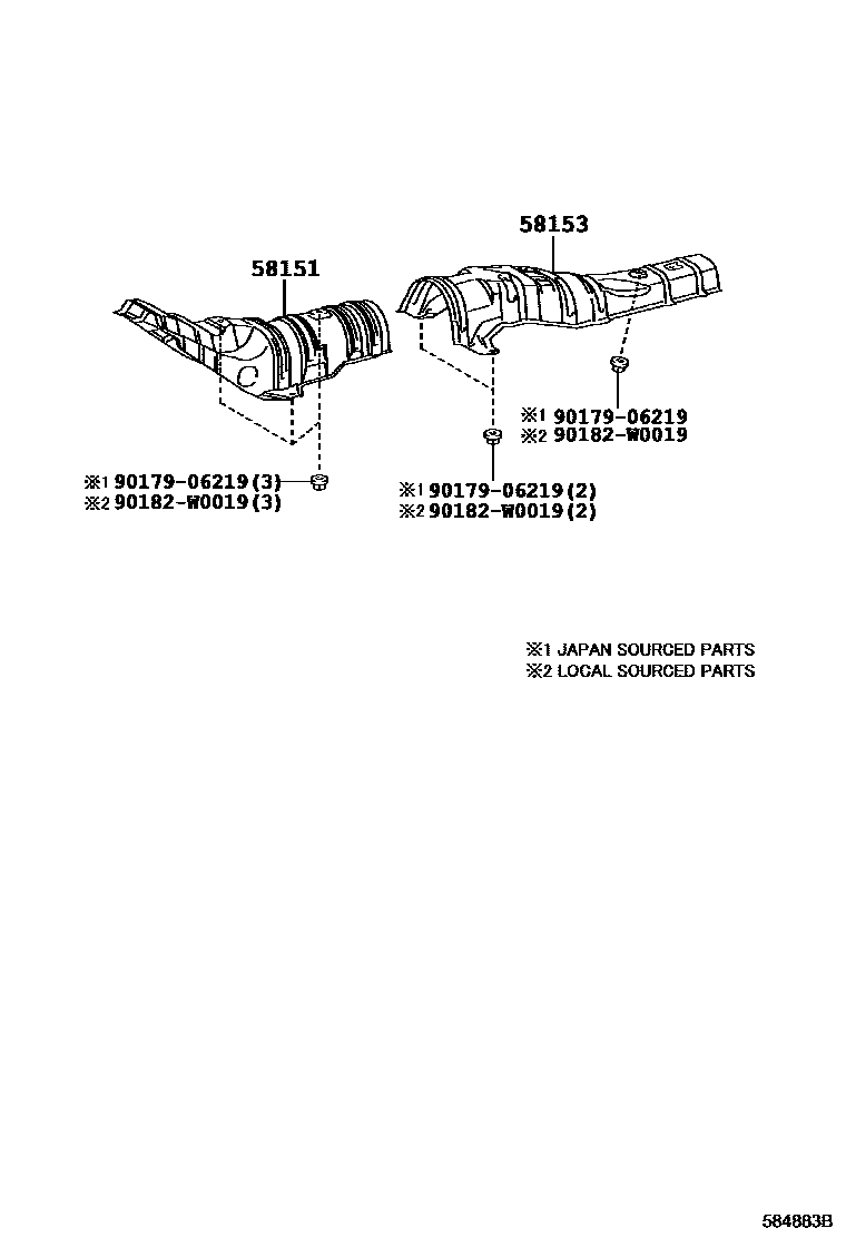 Toyota COROLLA 地板隔热垫 EPC diagram — 584883B