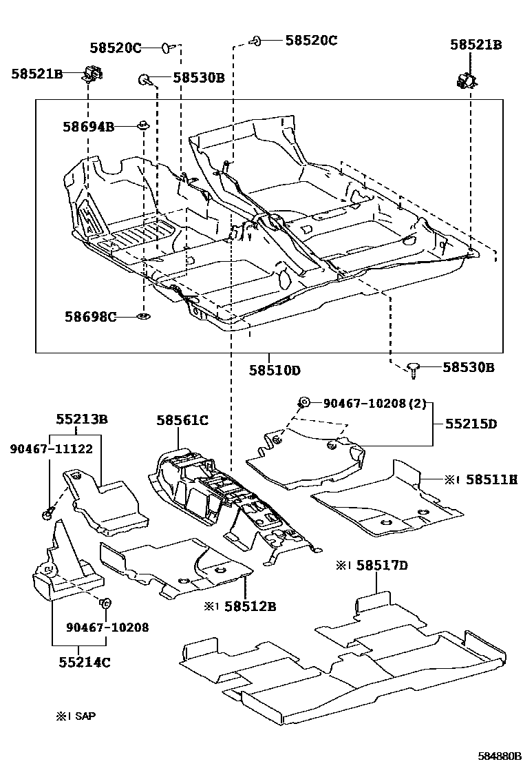 Toyota COROLLA 地板垫和地毯 EPC diagram — 584880B