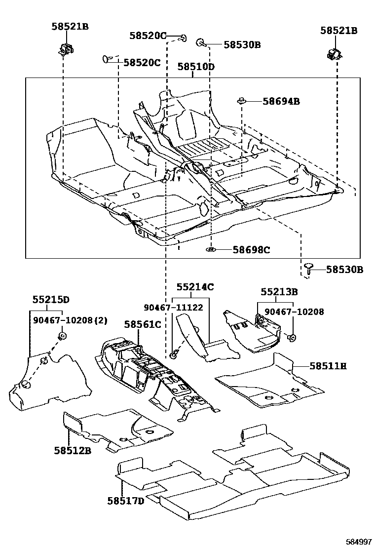 Toyota COROLLA 地板垫和地毯 EPC diagram — 584997