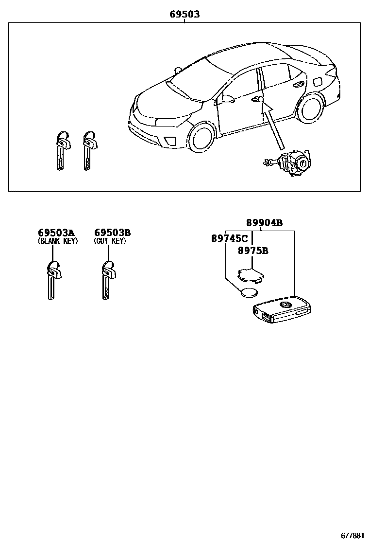 Toyota COROLLA 锁芯组件 EPC diagram — 677881
