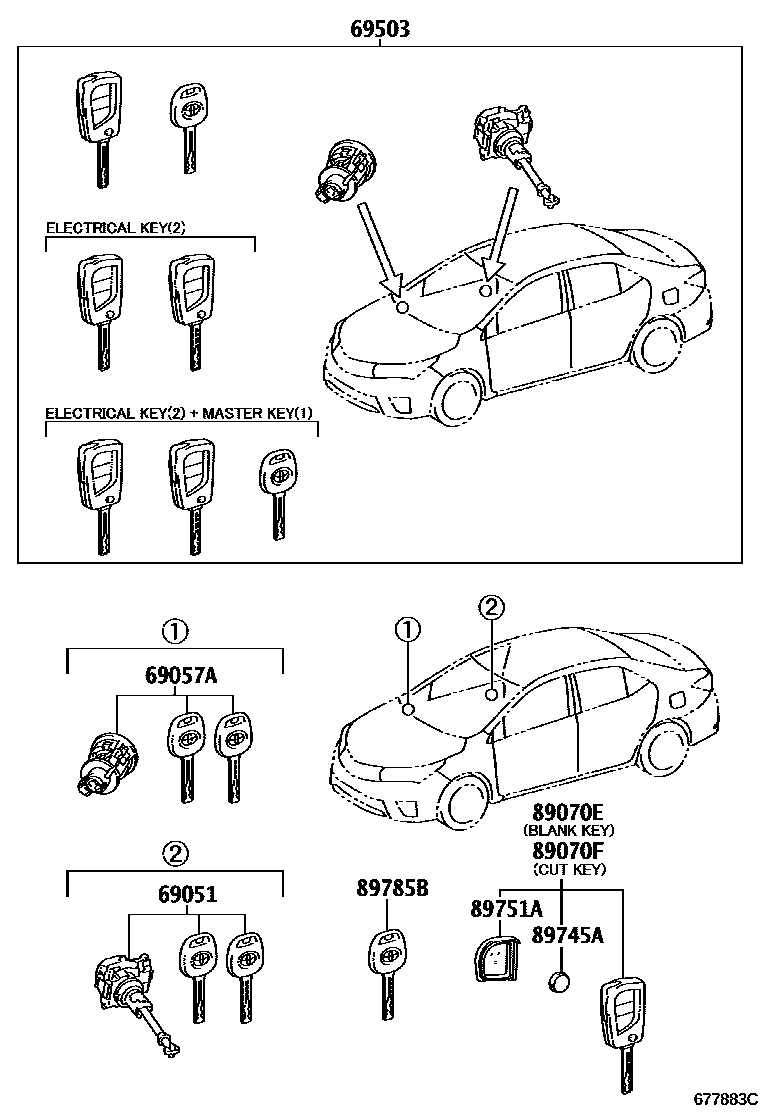Toyota COROLLA 锁芯组件 EPC diagram — 677883C