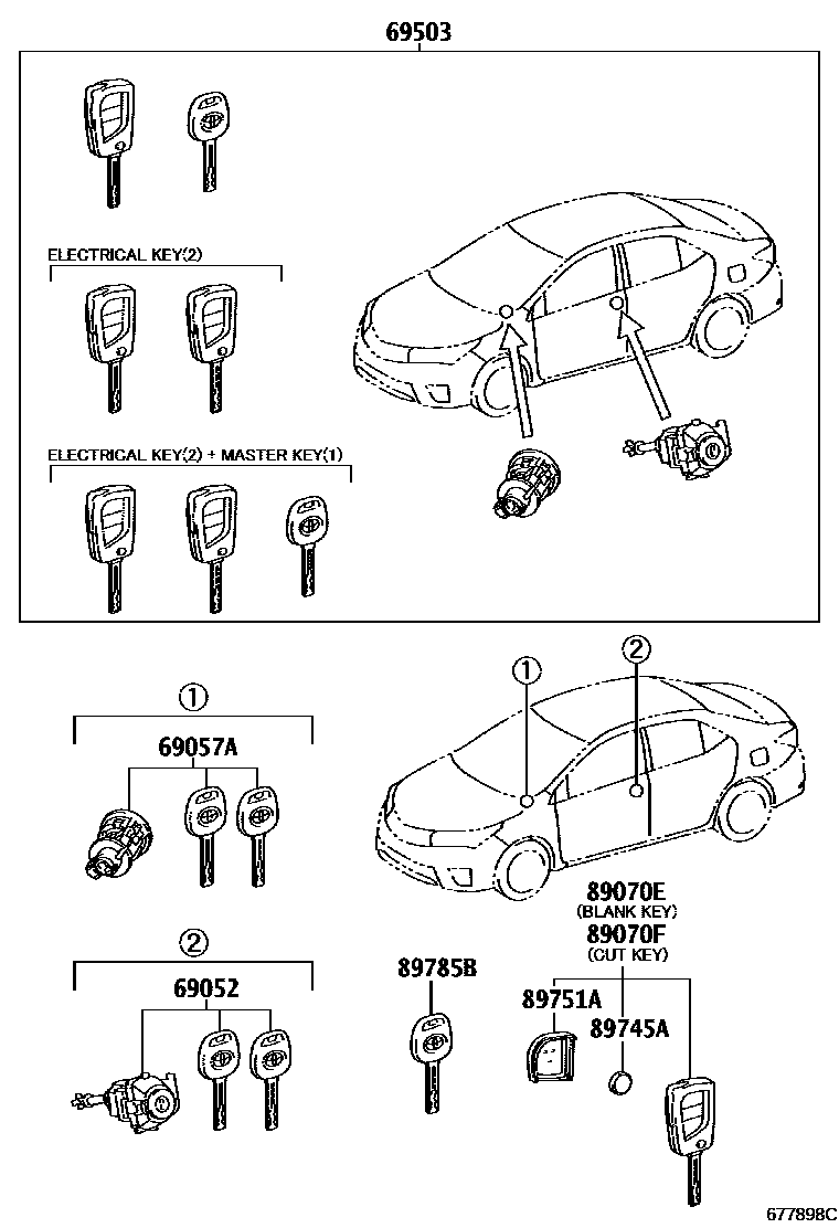 Toyota COROLLA 锁芯组件 EPC diagram — 677898C