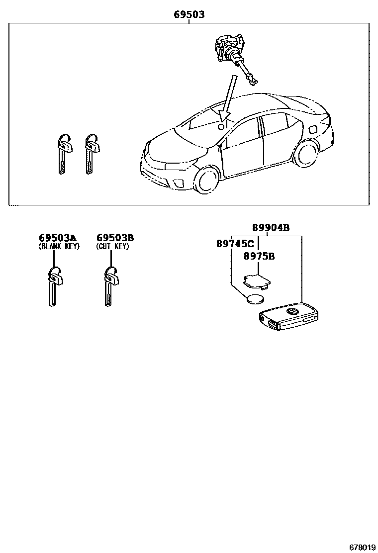 Toyota COROLLA 锁芯组件 EPC diagram — 678019