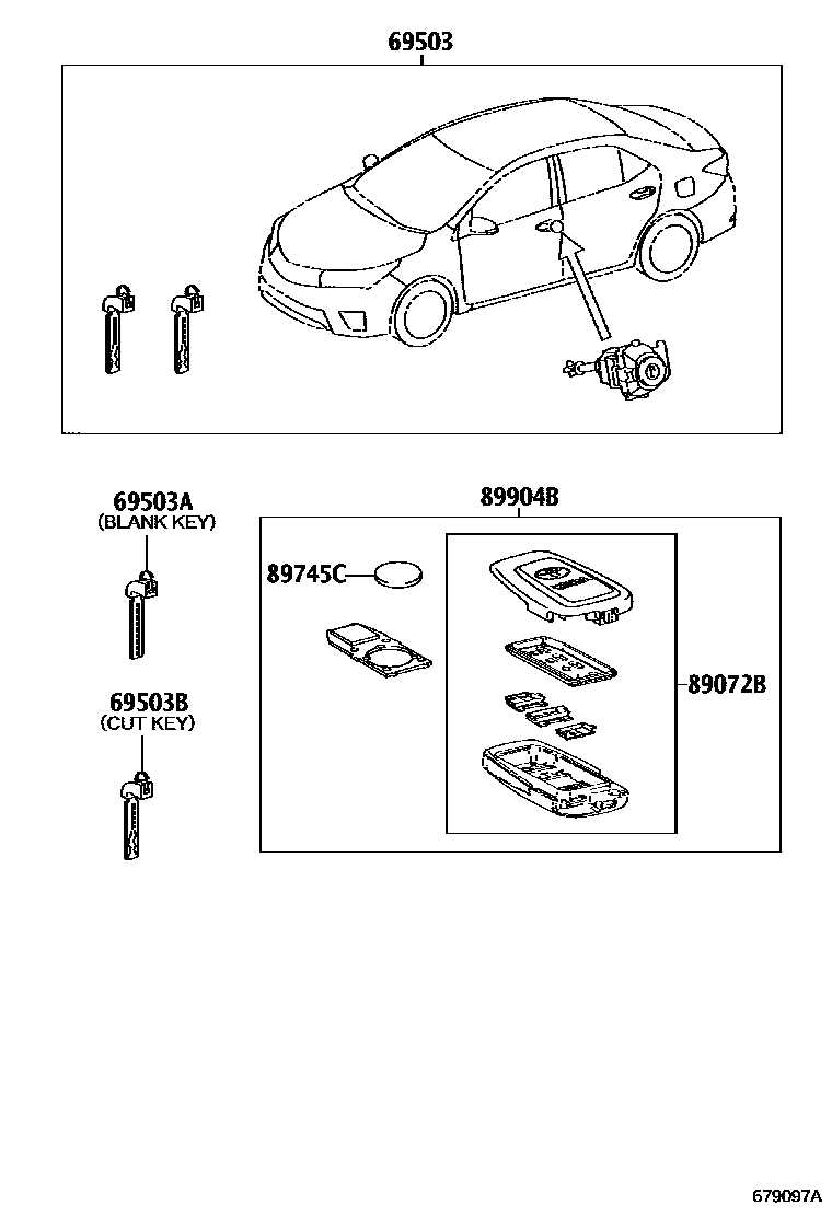 Toyota COROLLA 锁芯组件 EPC diagram — 679097A